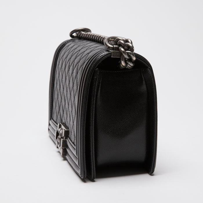 Pre-Loved Chanel™ Black Caviar Leather Medium Boy Bag