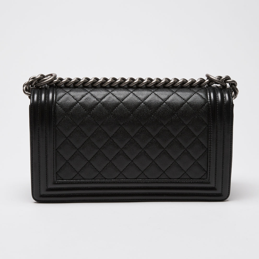 Pre-Loved Chanel™ Black Caviar Leather Medium Boy Bag