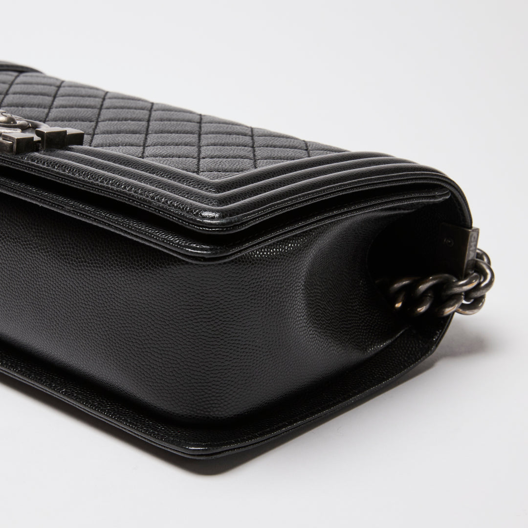 Pre-Loved Chanel™ Black Caviar Leather Medium Boy Bag
