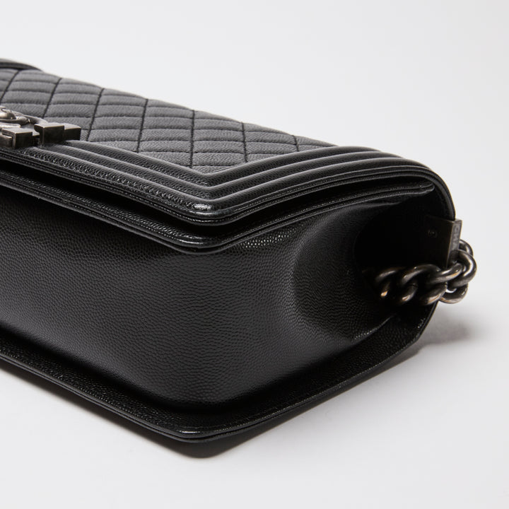 Pre-Loved Chanel™ Black Caviar Leather Medium Boy Bag