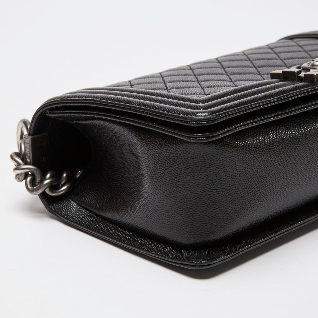 Pre-Loved Chanel™ Black Caviar Leather Medium Boy Bag
