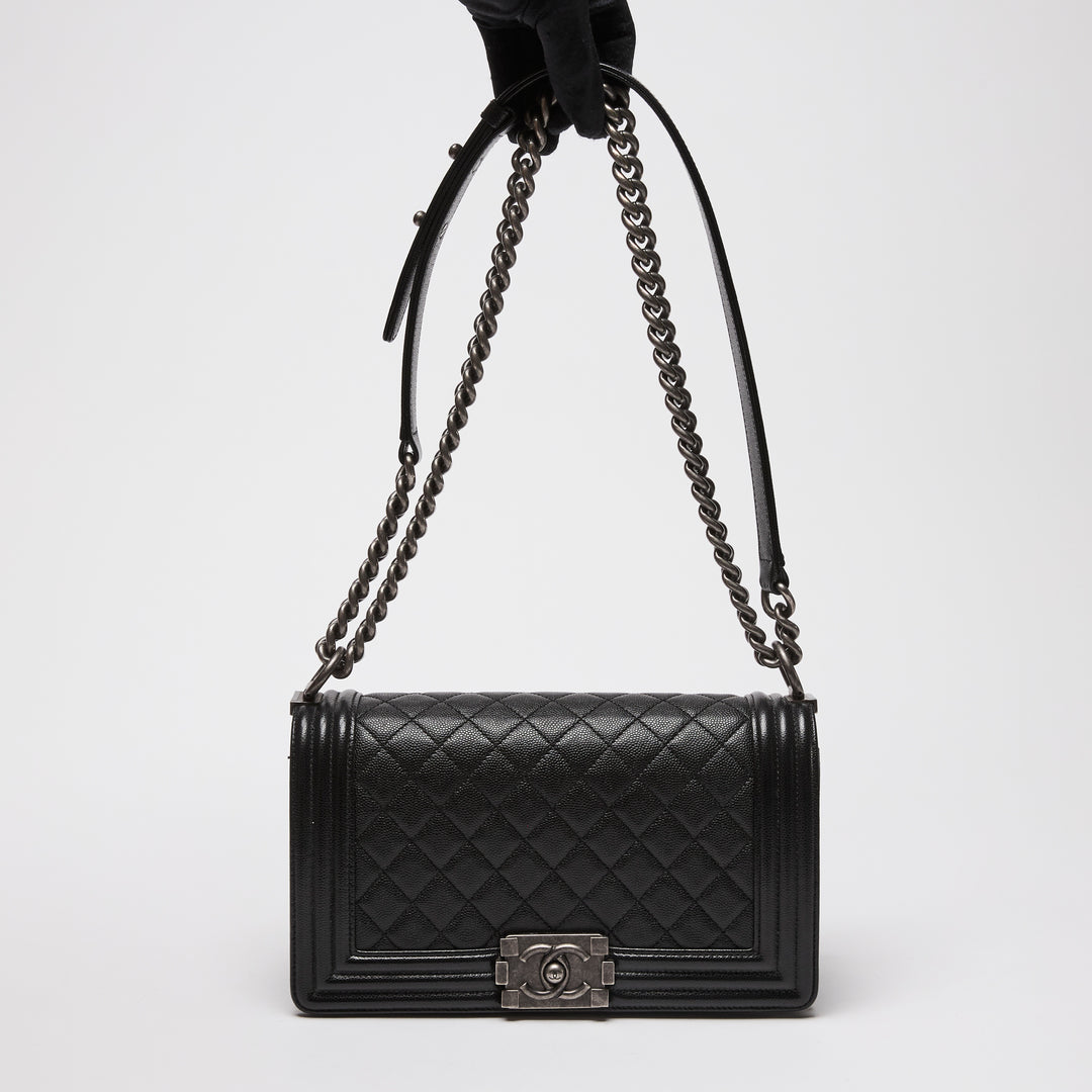 Pre-Loved Chanel™ Black Caviar Leather Medium Boy Bag