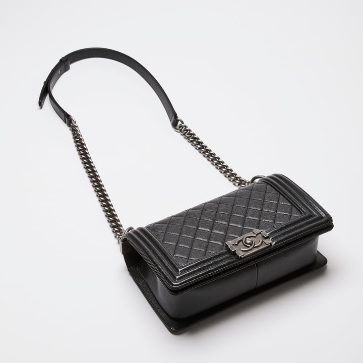 Pre-Loved Chanel™ Black Caviar Leather Medium Boy Bag