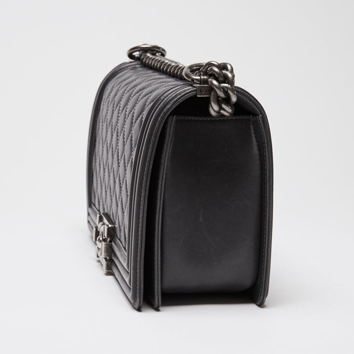 Pre-Loved Chanel™ Charcoal Grey Lambskin Leather Medium Boy Bag