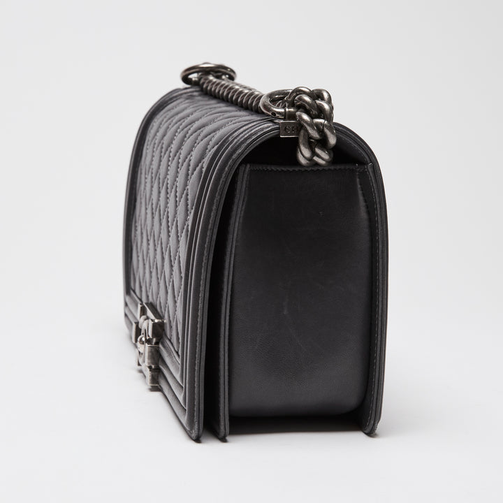 Pre-Loved Chanel™ Charcoal Grey Lambskin Leather Medium Boy Bag