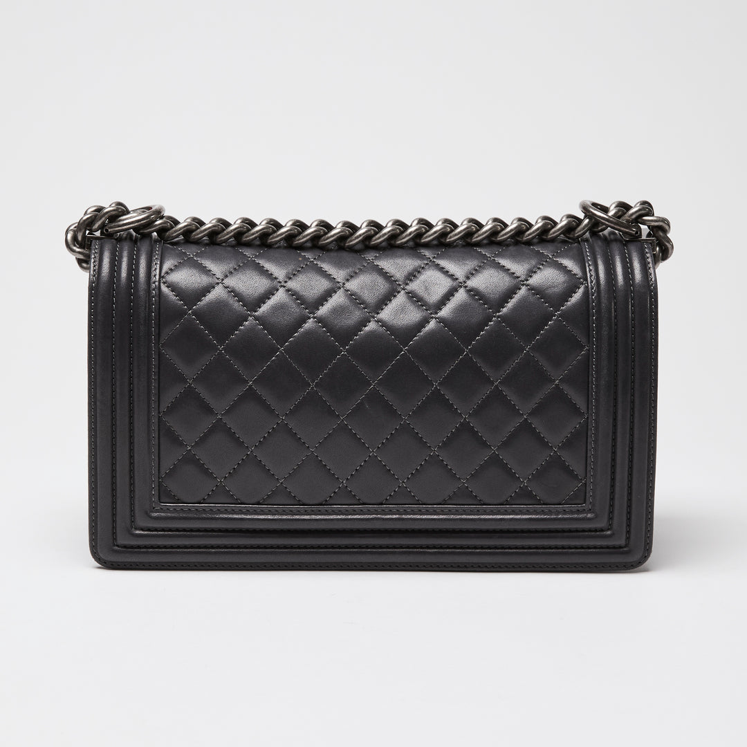 Pre-Loved Chanel™ Charcoal Grey Lambskin Leather Medium Boy Bag