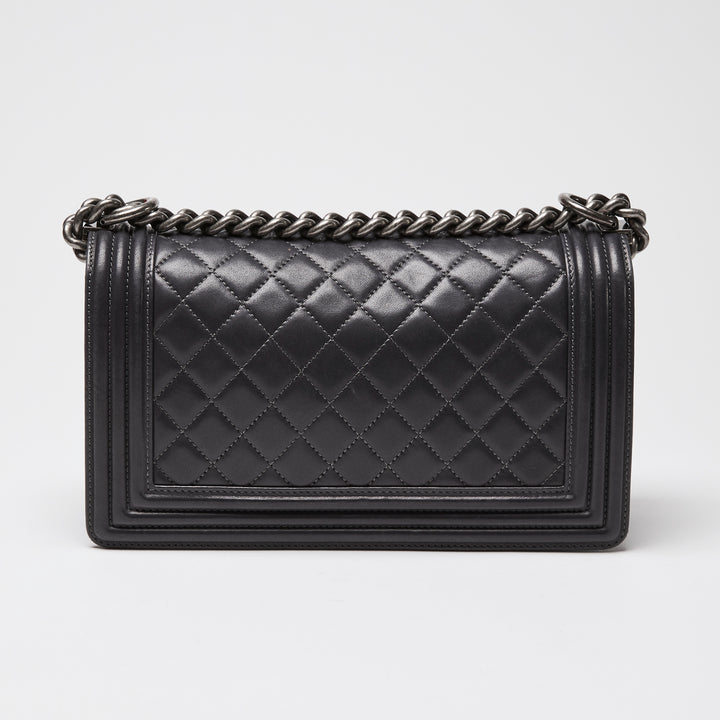 Pre-Loved Chanel™ Charcoal Grey Lambskin Leather Medium Boy Bag