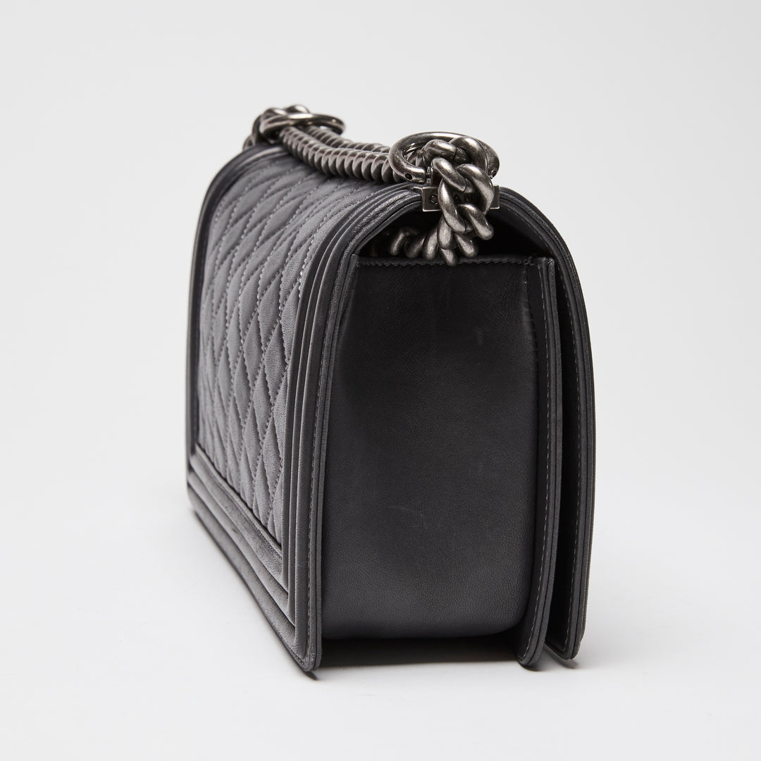 Pre-Loved Chanel™ Charcoal Grey Lambskin Leather Medium Boy Bag