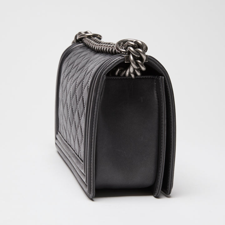 Pre-Loved Chanel™ Charcoal Grey Lambskin Leather Medium Boy Bag