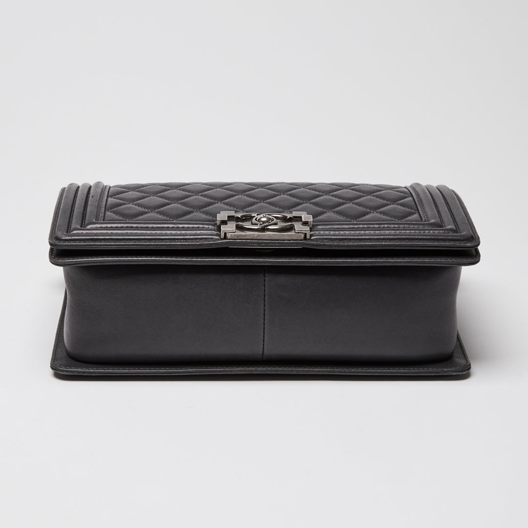 Pre-Loved Chanel™ Charcoal Grey Lambskin Leather Medium Boy Bag