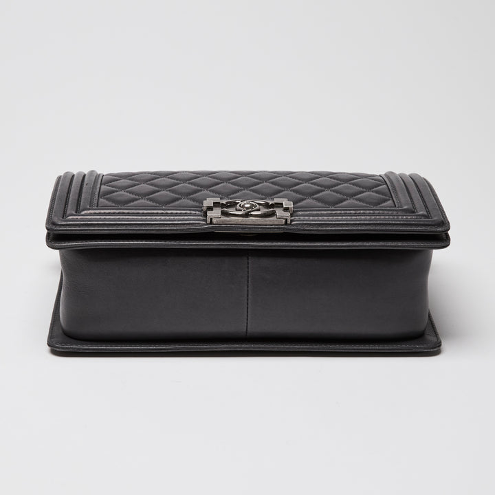 Pre-Loved Chanel™ Charcoal Grey Lambskin Leather Medium Boy Bag
