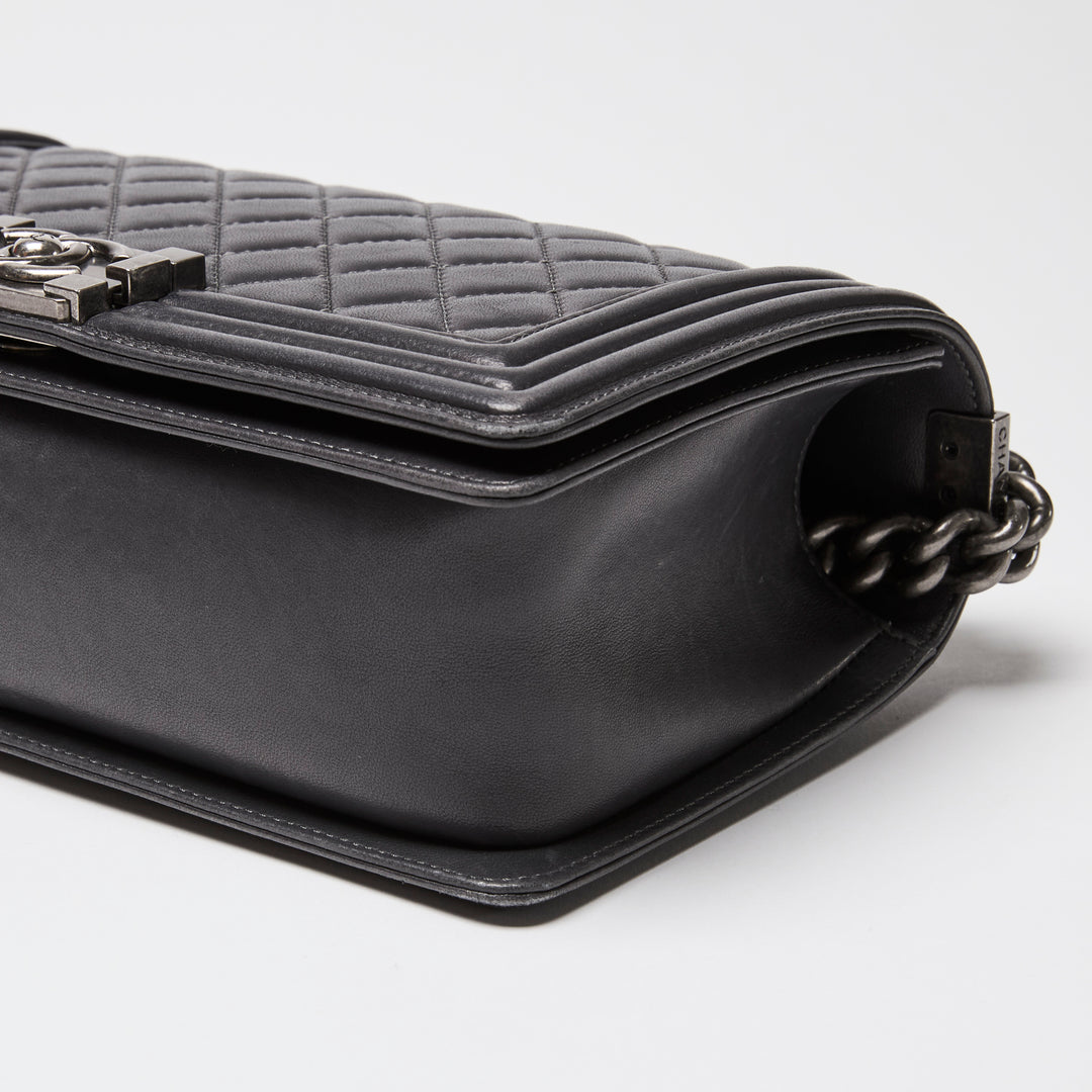 Pre-Loved Chanel™ Charcoal Grey Lambskin Leather Medium Boy Bag