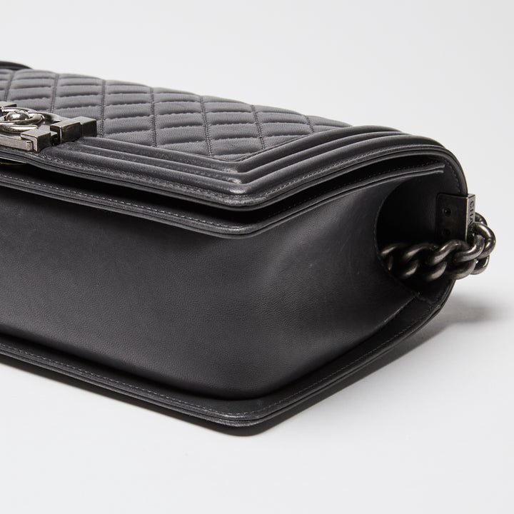 Pre-Loved Chanel™ Charcoal Grey Lambskin Leather Medium Boy Bag