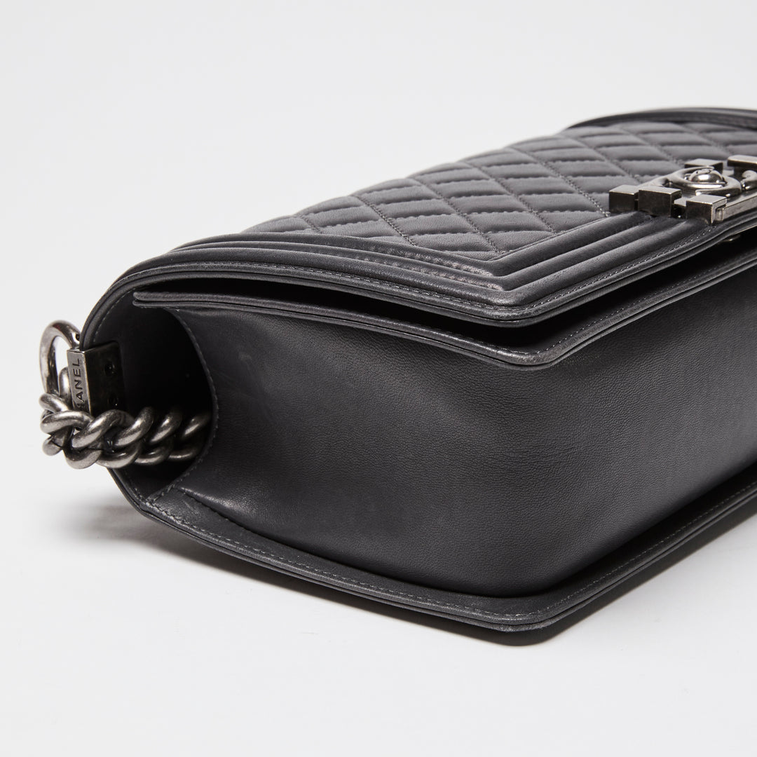 Pre-Loved Chanel™ Charcoal Grey Lambskin Leather Medium Boy Bag
