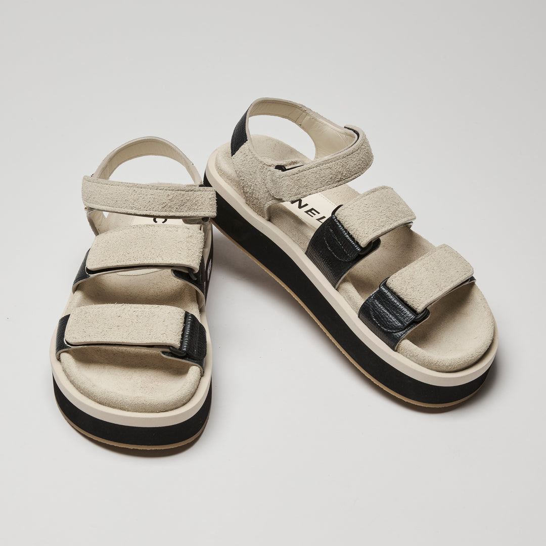 Pre-Loved Chanel™ Beige Suede Dad Sandals Size 38