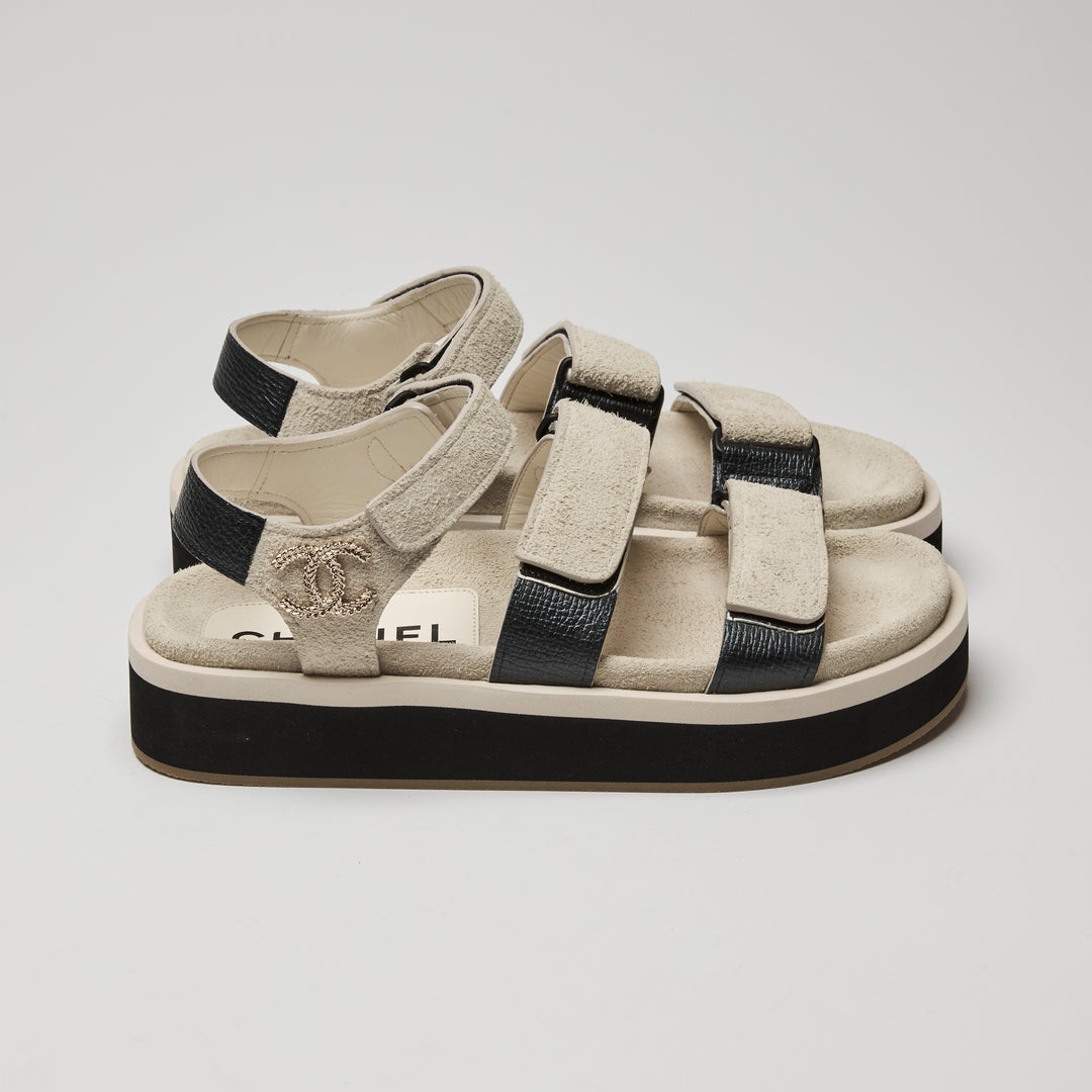 Pre-Loved Chanel™ Beige Suede Dad Sandals Size 38