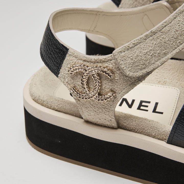 Pre-Loved Chanel™ Beige Suede Dad Sandals Size 38