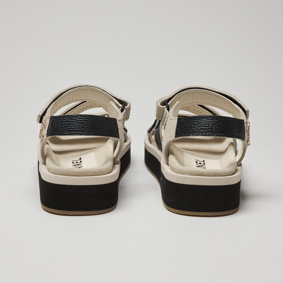 Pre-Loved Chanel™ Beige Suede Dad Sandals Size 38