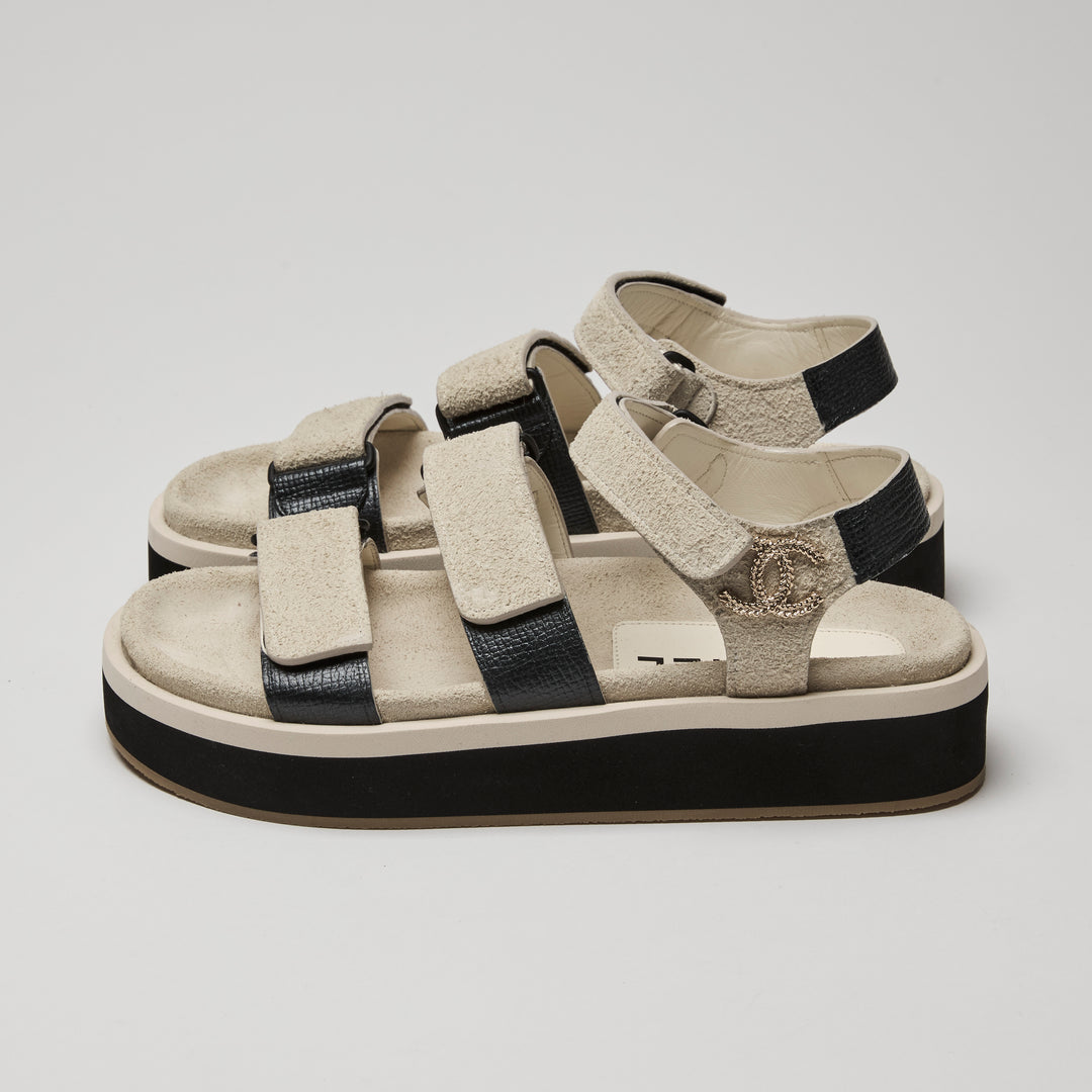 Pre-Loved Chanel™ Beige Suede Dad Sandals Size 38
