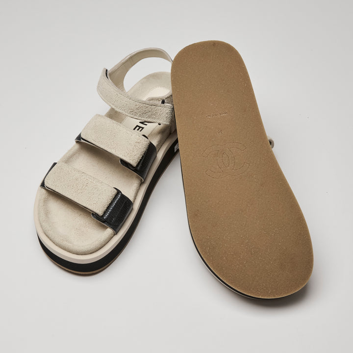 Pre-Loved Chanel™ Beige Suede Dad Sandals Size 38