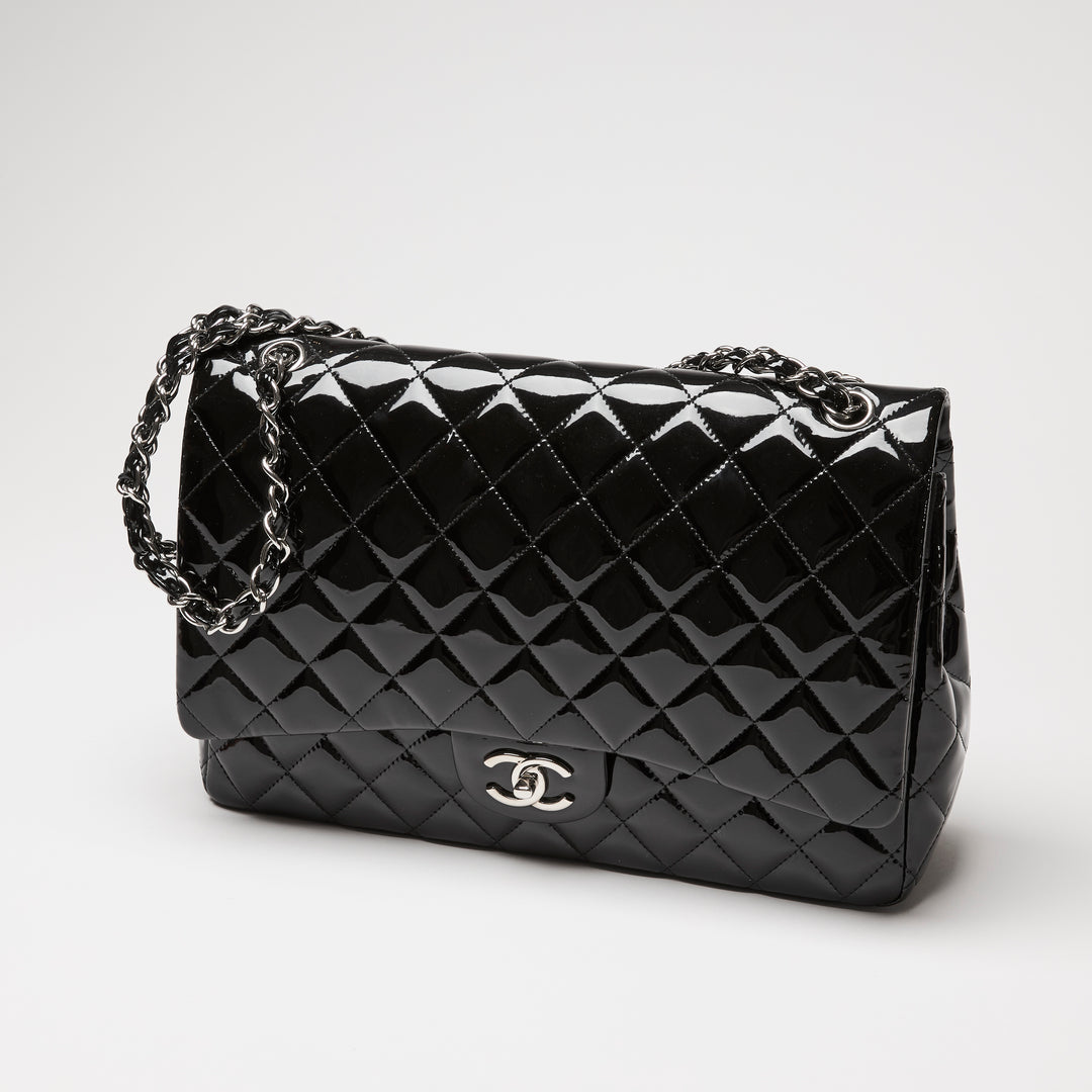 Pre-Loved Chanel™ Black Patent Leather Maxi Classic Double Flap Bag