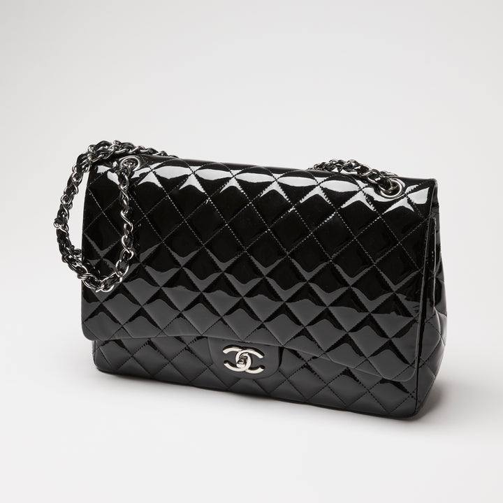 Pre-Loved Chanel™ Black Patent Leather Maxi Classic Double Flap Bag