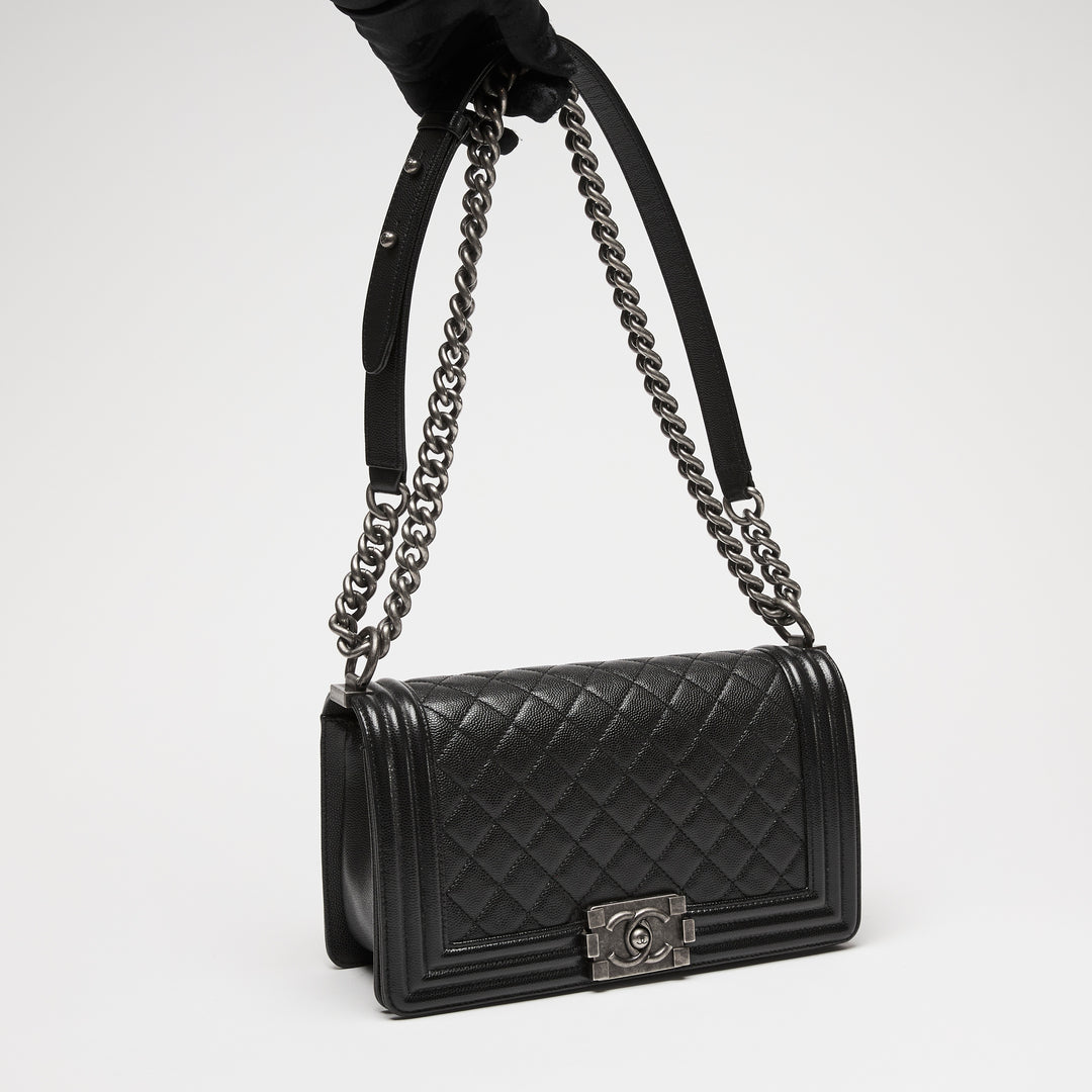 Pre-Loved Chanel™ Black Caviar Leather Large Boy Bag