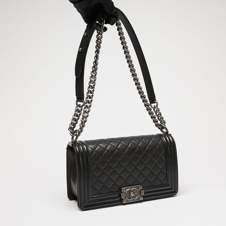 Pre-Loved Chanel™ Black Caviar Leather Large Boy Bag