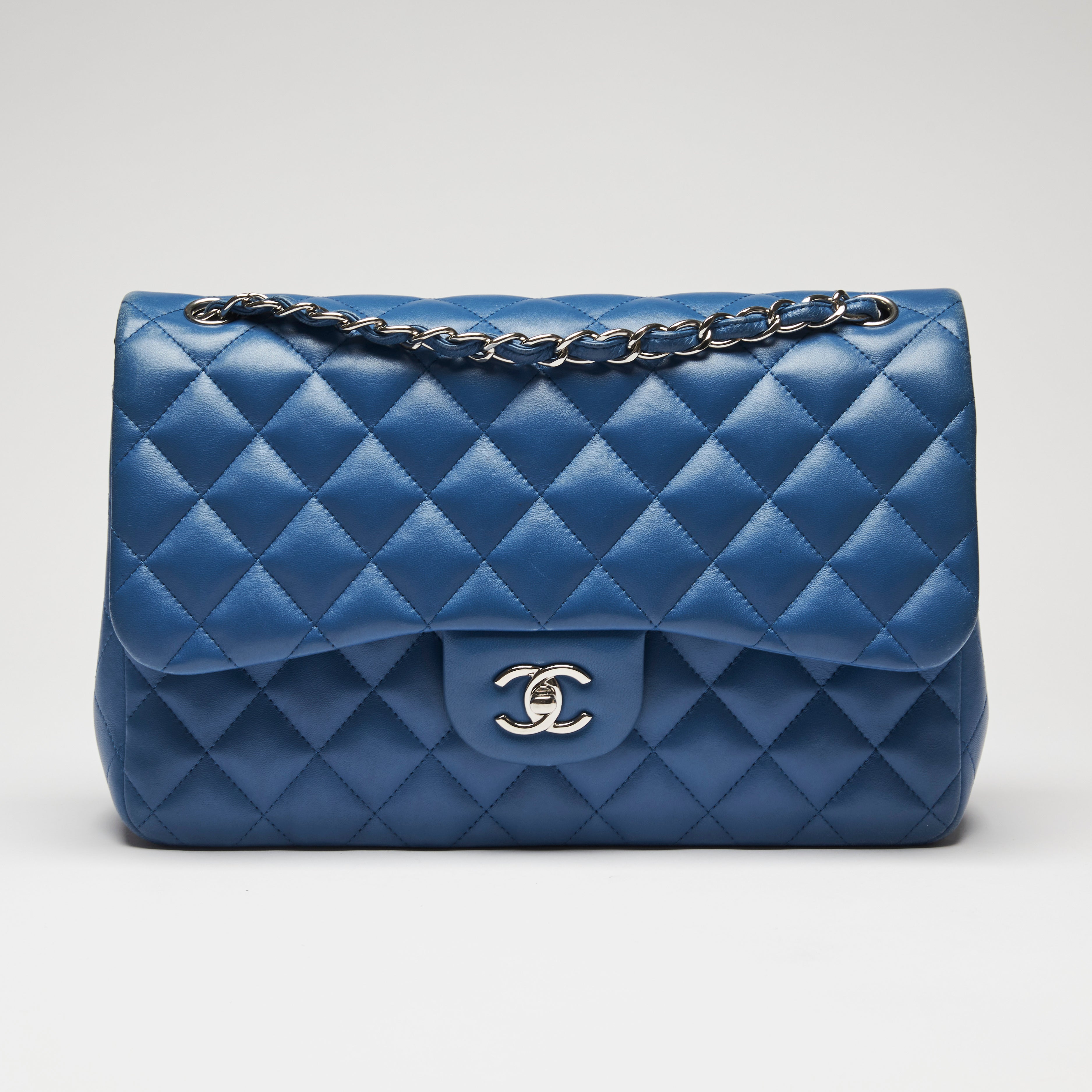 Chanel Bright Blue Lambskin Large Double Flap Bag