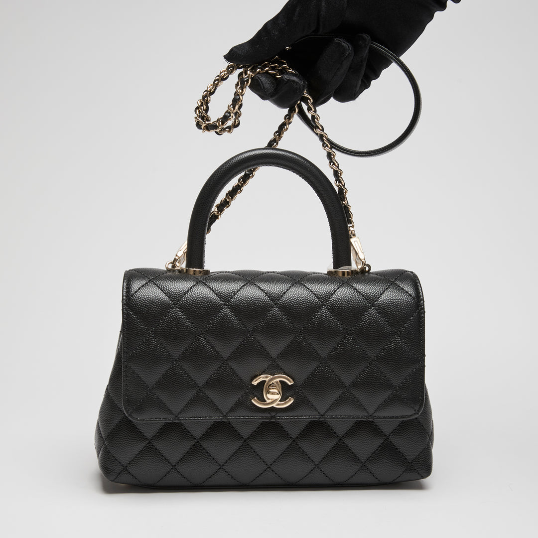Pre-Loved Chanel™ Black Caviar Leather Small Coco Handle Handbag