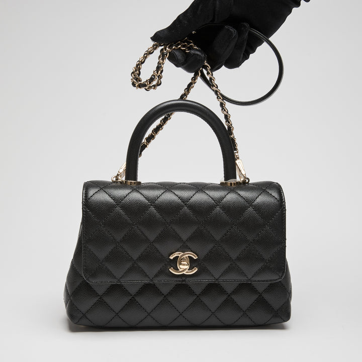 Pre-Loved Chanel™ Black Caviar Leather Small Coco Handle Handbag