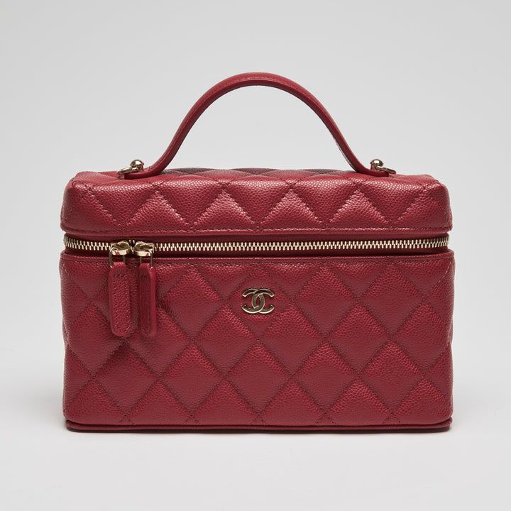 Pre-Loved Chanel™ Red Caviar Leather Slim Vanity Top Handle Bag