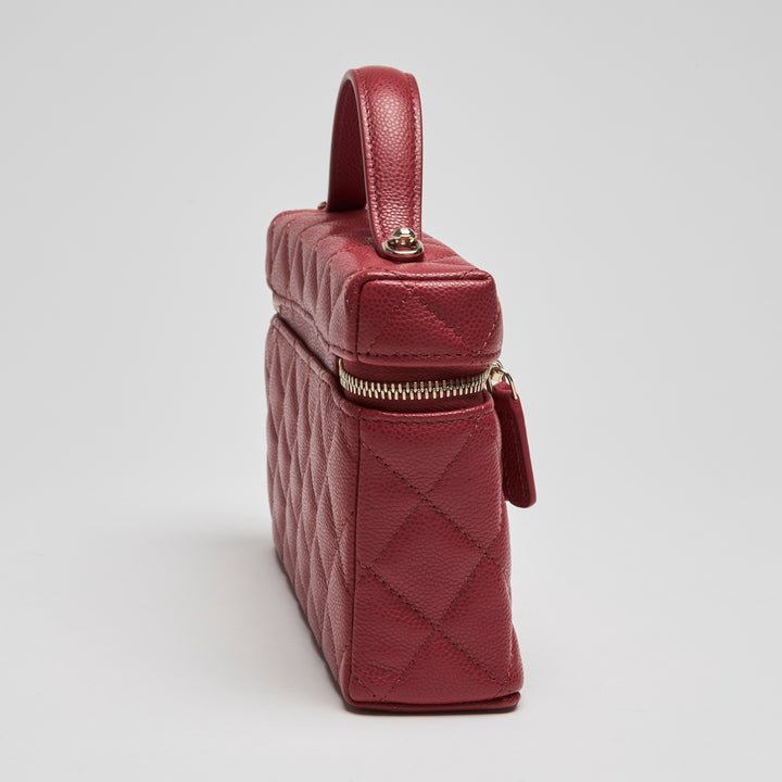 Pre-Loved Chanel™ Red Caviar Leather Slim Vanity Top Handle Bag