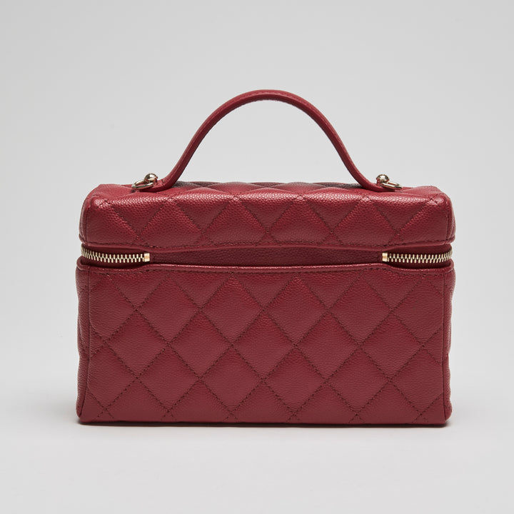 Pre-Loved Chanel™ Red Caviar Leather Slim Vanity Top Handle Bag