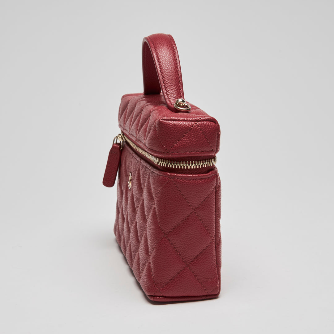 Pre-Loved Chanel™ Red Caviar Leather Slim Vanity Top Handle Bag