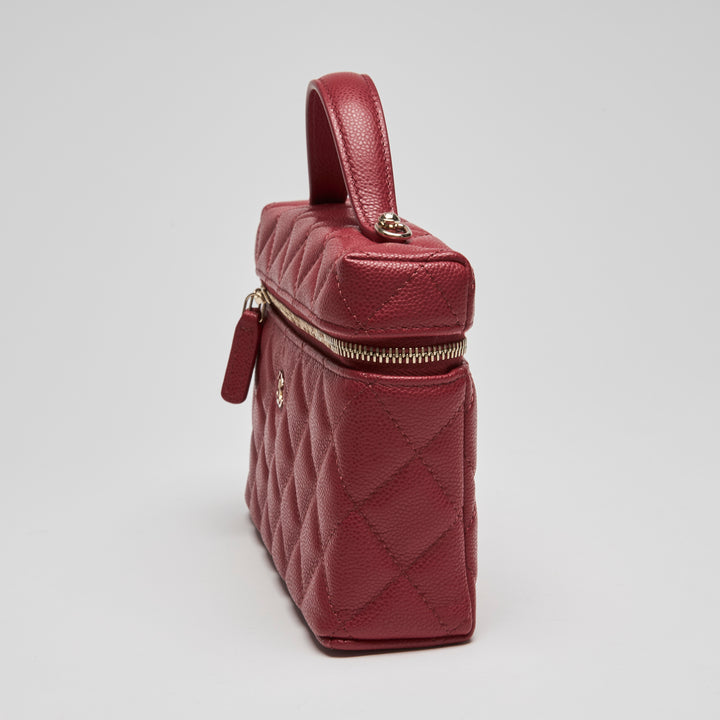 Pre-Loved Chanel™ Red Caviar Leather Slim Vanity Top Handle Bag
