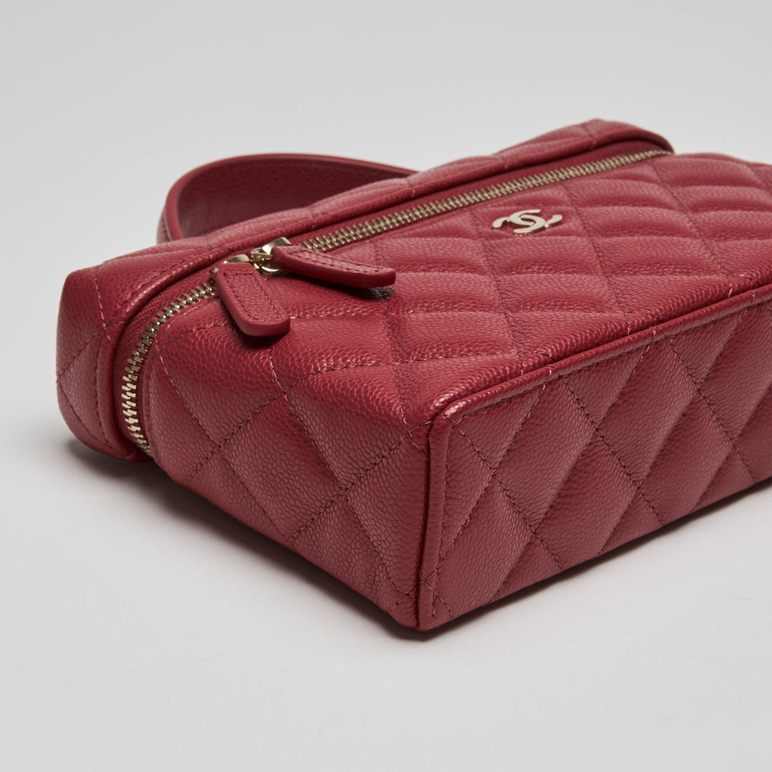 Pre-Loved Chanel™ Red Caviar Leather Slim Vanity Top Handle Bag