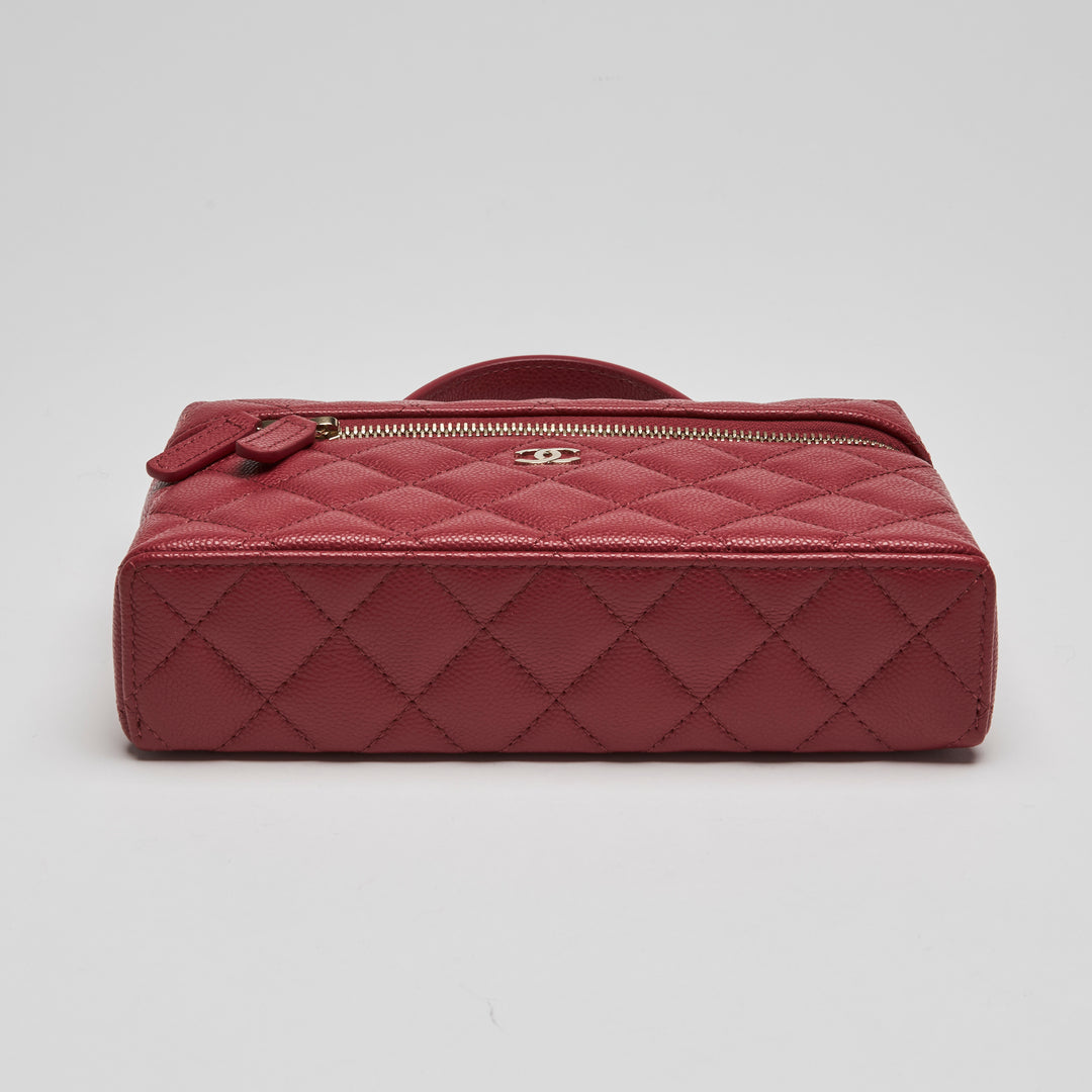 Pre-Loved Chanel™ Red Caviar Leather Slim Vanity Top Handle Bag