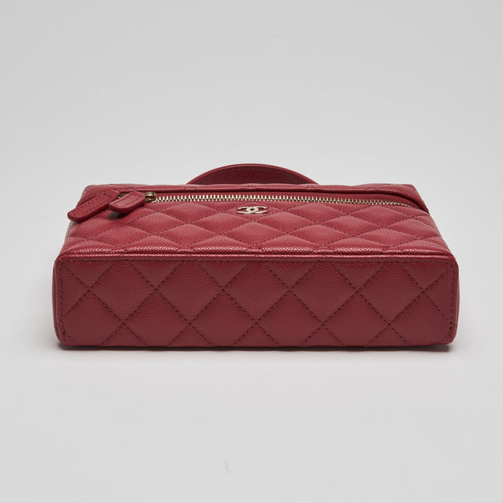 Pre-Loved Chanel™ Red Caviar Leather Slim Vanity Top Handle Bag