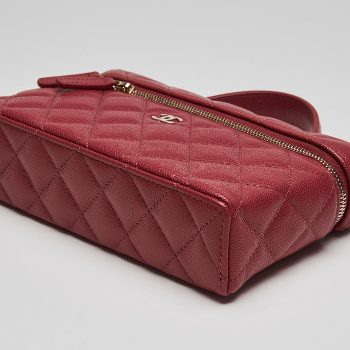 Pre-Loved Chanel™ Red Caviar Leather Slim Vanity Top Handle Bag