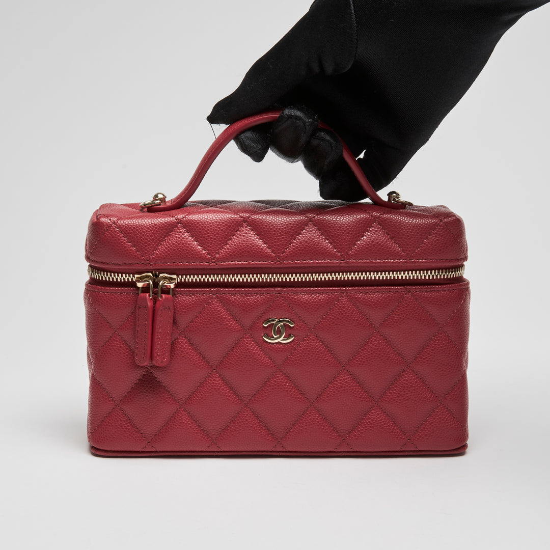 Pre-Loved Chanel™ Red Caviar Leather Slim Vanity Top Handle Bag