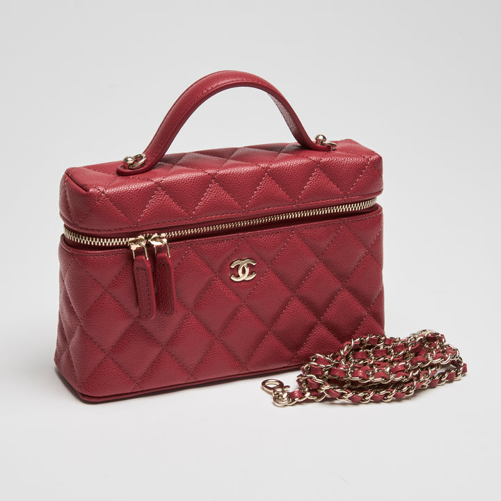 Pre-Loved Chanel™ Red Caviar Leather Slim Vanity Top Handle Bag