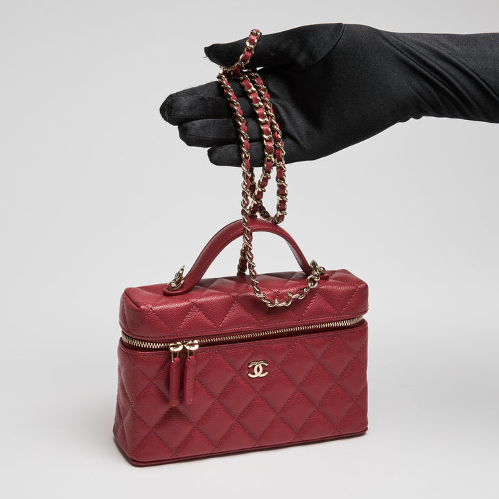 Pre-Loved Chanel™ Red Caviar Leather Slim Vanity Top Handle Bag
