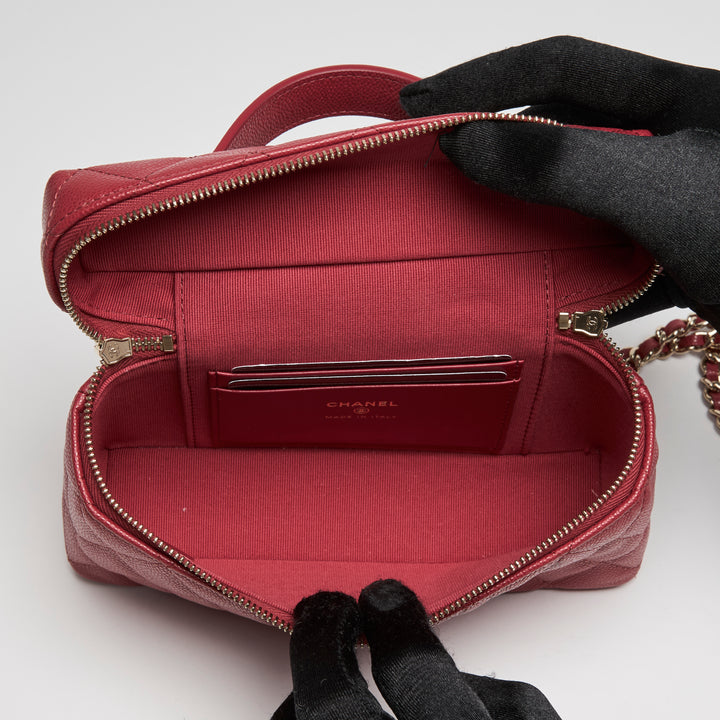 Pre-Loved Chanel™ Red Caviar Leather Slim Vanity Top Handle Bag