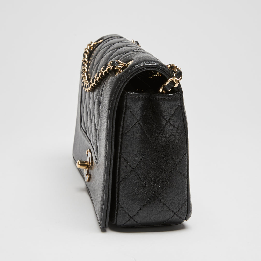 Pre-Loved Chanel™ Black Calfskin Leather Small Mademoiselle Flap Bag
