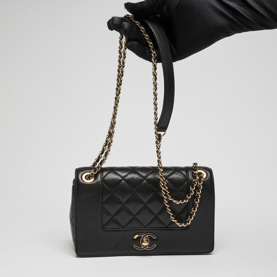 Pre-Loved Chanel™ Black Calfskin Leather Small Mademoiselle Flap Bag