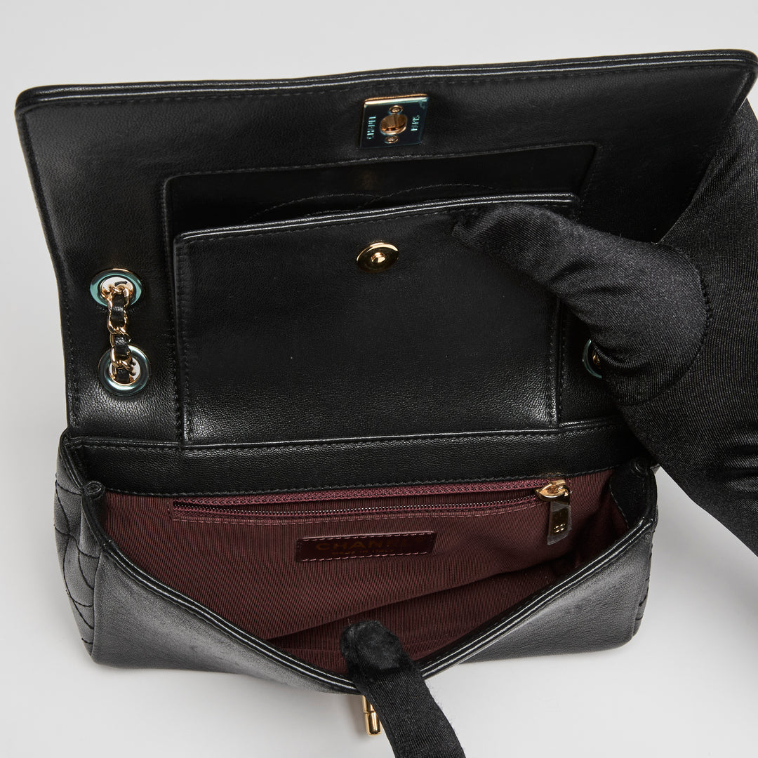 Pre-Loved Chanel™ Black Calfskin Leather Small Mademoiselle Flap Bag