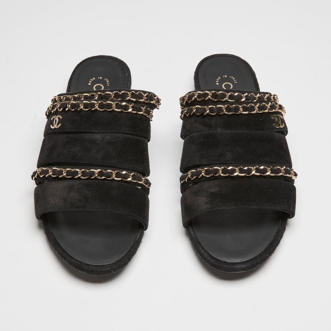 Pre-Loved Chanel™ Chanel Black Suede Chain Sandals Size 38C