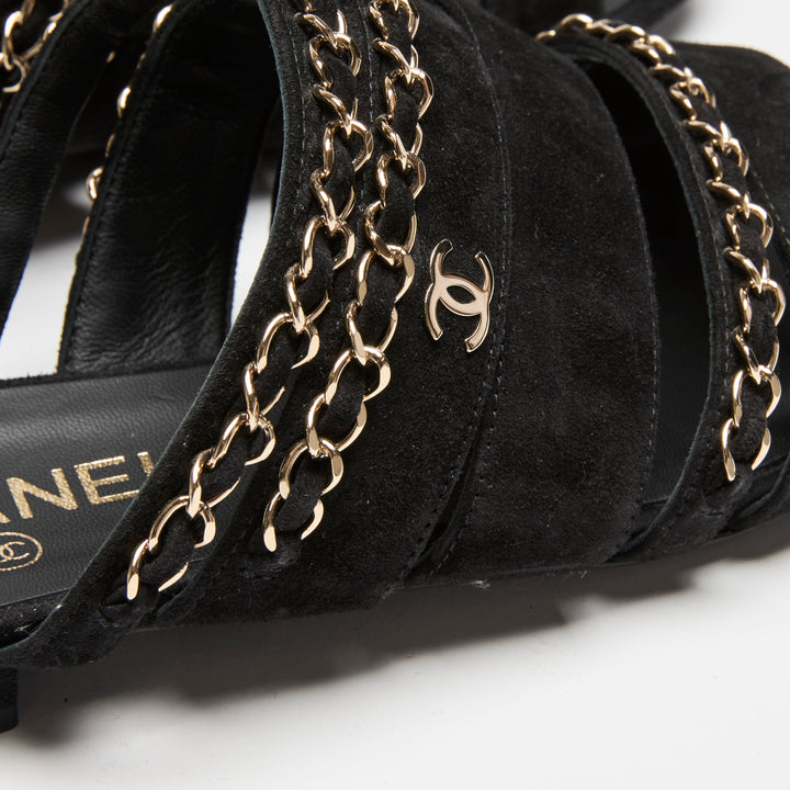 Pre-Loved Chanel™ Chanel Black Suede Chain Sandals Size 38C