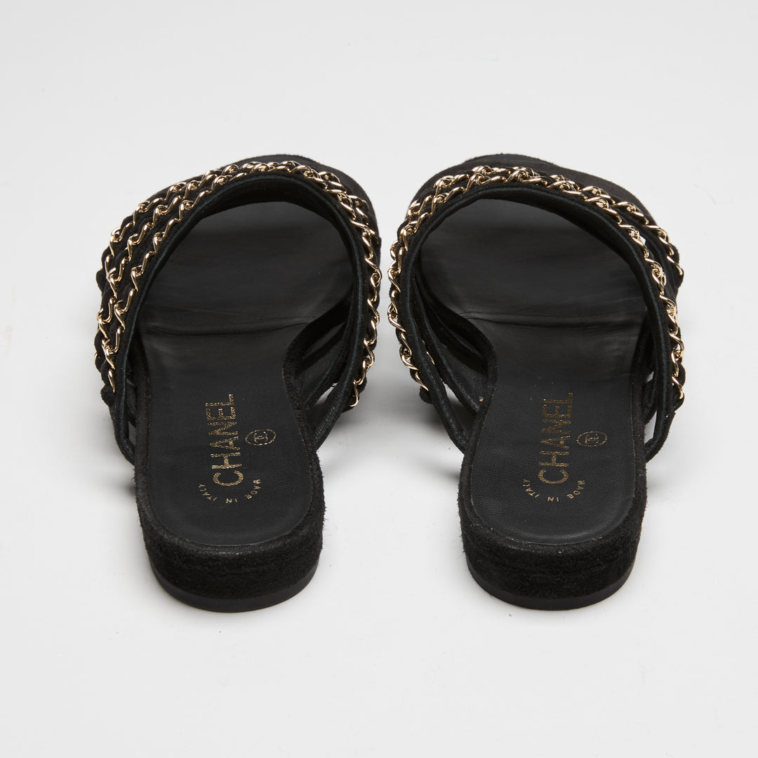 Pre-Loved Chanel™ Chanel Black Suede Chain Sandals Size 38C